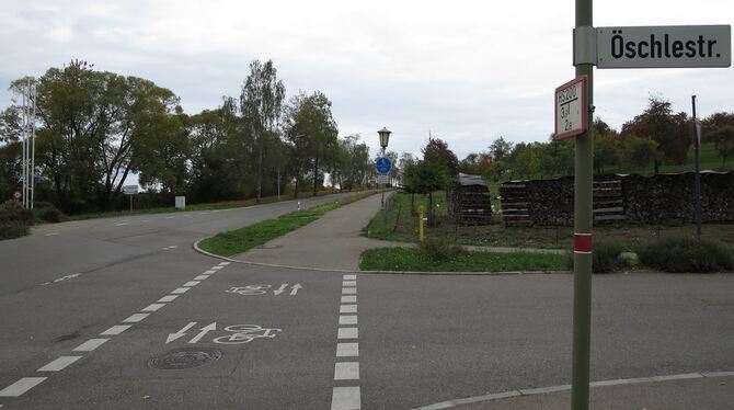 Für die Öschlestraße soll der Kreisverkehr vor der Bahnbrücke (hinten) Entlastung bringen.  GEA-FOTO: MWM
