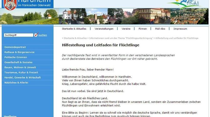 Blick auf die Homepage von Hardheim.
