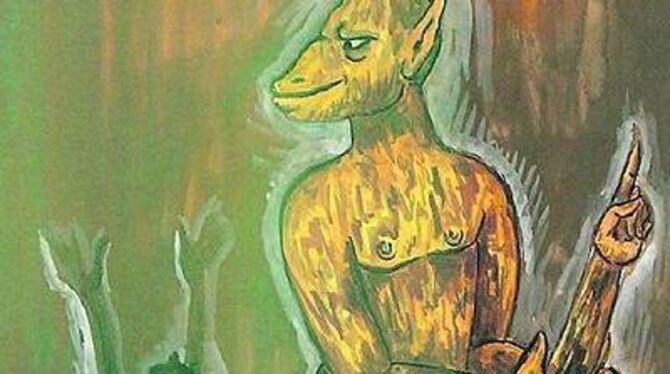 Jörg Immendorff: &raquo;Die Rechnung bringen&laquo;, Gouache von 1986. 
FOTO: DPA