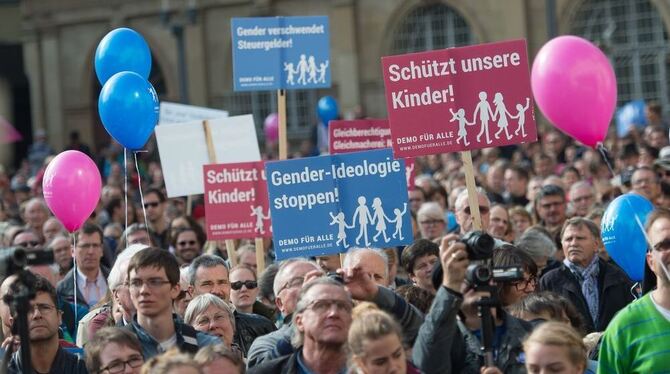 Gegner des rot-grünen Bildungsplans demonstrieren in Stuttgart.