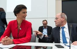 Sahra Wagenknecht und Gregor Gysi kurz vor der Wahl der neuen Fraktionsführung. Foto: Bernd von Jutrczenka