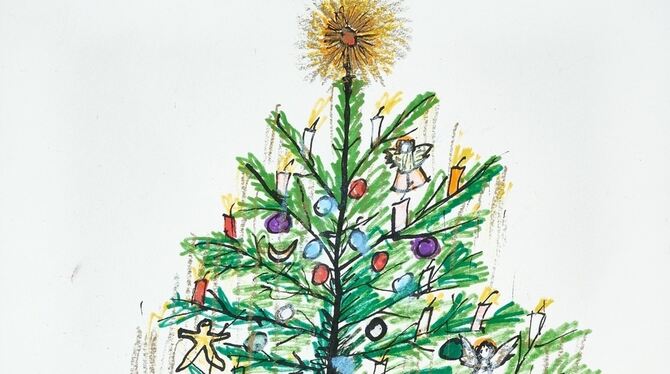 Dieser Weihnachtsbaum ist ein Werk des Künstlers Roland Kappel aus dem Atelier 5, Mariaberg. Zu sehen auf der Mariaberger Weihna