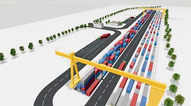 Arbeitstitel »Reutlingen intermodal Terminal«: Der Güterbahnhof, wie er in einigen Jahren aussehen könnte. Vier Schienenstränge,