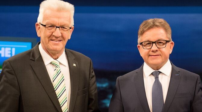 Winfried Kretschmann (links) und Guido Wolf beim Fernsehduell vor der Landtagswahl 2016.