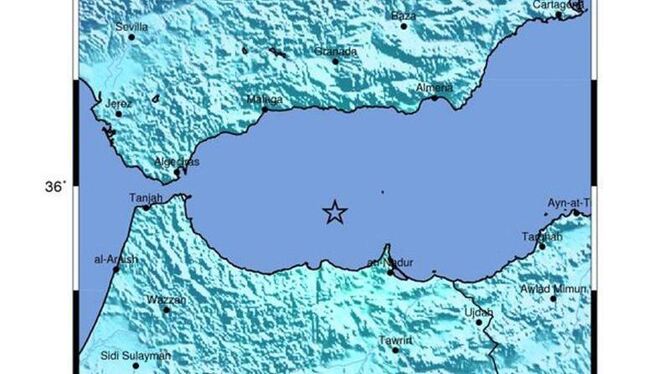 Eine Grafik der US-Erdbebenwarte USGS zeigt das Zentrum des Bebens 160 Kilometer südöstlich von Gibraltar. Foto: USGS