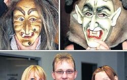 Neue Masken vom Scheibengipfel: die Reutlinger Hexe und ihr Mann, der Teufel. Darunter drei der künftigen Masken- und Hästräger 