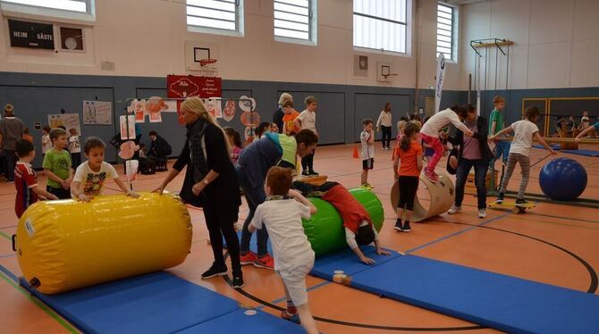 Nach Lust und Laune  rugeln  und  rollen: Grundschüler und Kindergartenkinder hatten gestern viel Spaß beim Sporttag der Achalms
