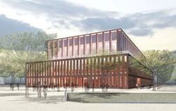 Der Siegerentwurf des Berliner Architekten Max Dudler: Die neue Stadthalle in Reutlingen als lebendig wirkende Computergrafik.
G