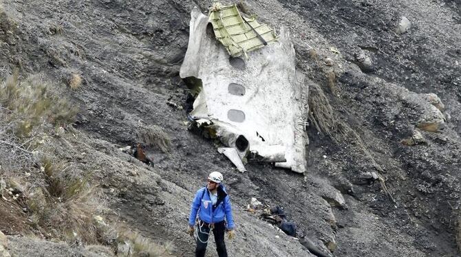Ein Trümmerteil der Germanwings-Maschine in den französischen Alpen: Copilot Andreas Lubitz (27) hatte den Airbus im März 201