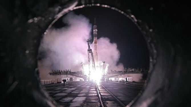 Start der Sojus-Kapsel vom russischen Weltraumbahnhof Baikonur in Kasachstan. Foto: Yuri Kochetkov
