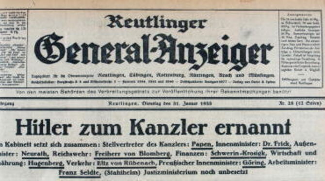 Hitlers Ernennung zum Reichskanzler beherrschte die Schlagzeilen im Lande am Tag nach der Machtübertragung an die Nationalsozial