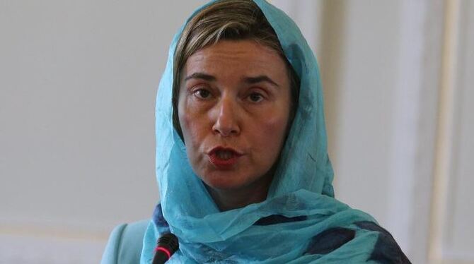Die EU-Außenbeauftragte Federica Mogherini spricht in Teheran. Foto: Stringer
