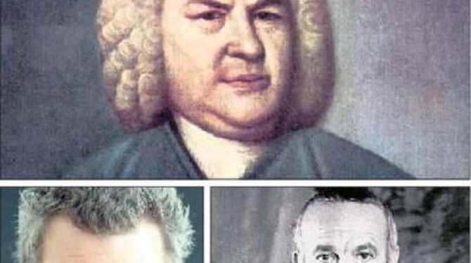 Cellist Marcus Hagemann (unten links) erklärt, warum Johann Sebastian Bach (oben) und Astor Piazzolla (unten rechts) so gut zusa