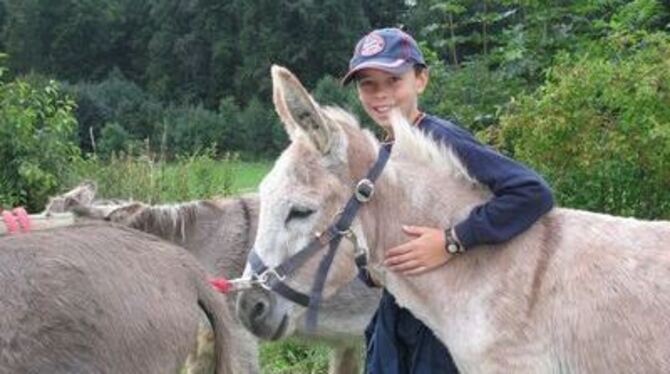 Die Freude ist auf beiden Seiten. Eseltag auf dem Würtinger Mond.
GEA-FOTO: JSG