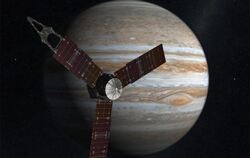 Nach rund fünf Jahren Flug hat die Raumsonde «Juno», hier ein von der Nasa erstelltes Bild, den Jupiter erreicht. Foto: NASA