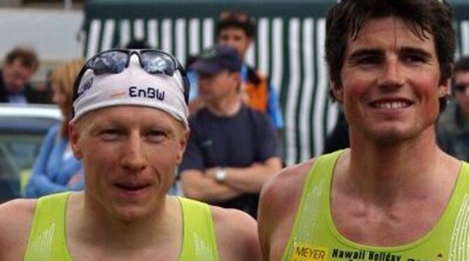 Stephan Vuckovic (links) und Michael Göhner gehen in der Triathlon-Liga für die TSG Reutlingen an den Start. FOTO: PR