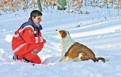 Training im Schnee bei Sankt Johann: Ausbildungsleiterin Katrin Kolbe mit einer jungen Collie-Hündin.	
FOTO: RHS/DOSTER
